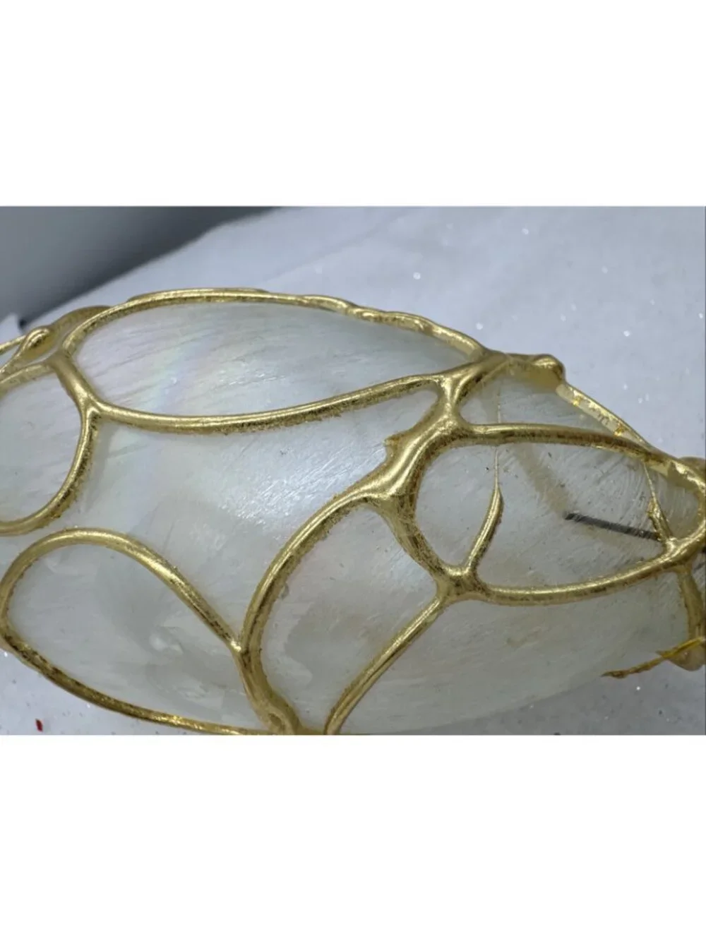 Vintage Star/Oval Capiz Shell Ornaments Christmas 3D Gold Tone Filigree Philipin